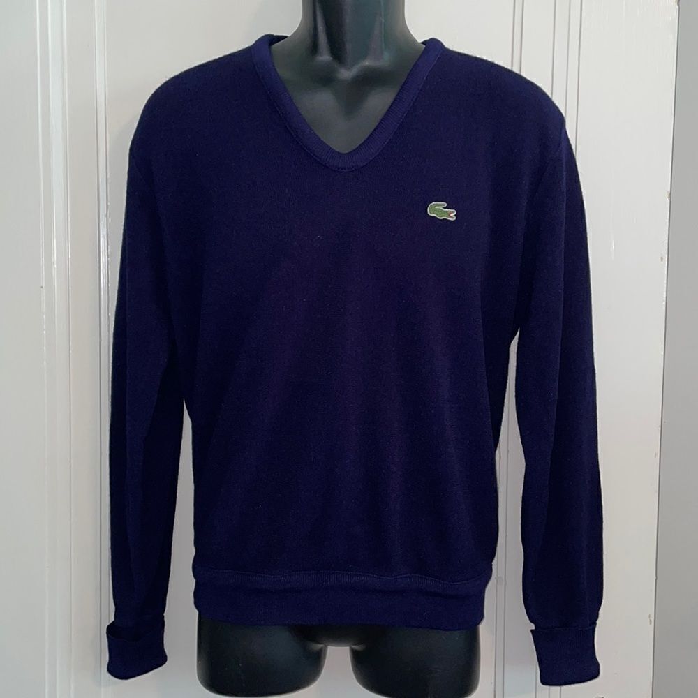 Vtg 80s Lacoste navy blue V neck sweater